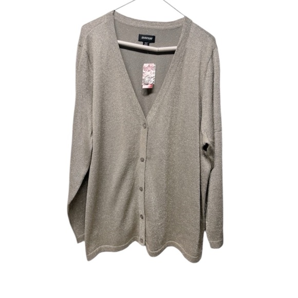 Avenue gray silver metallic knit cardigan sweater button front sz 22/24 - Picture 1 of 9